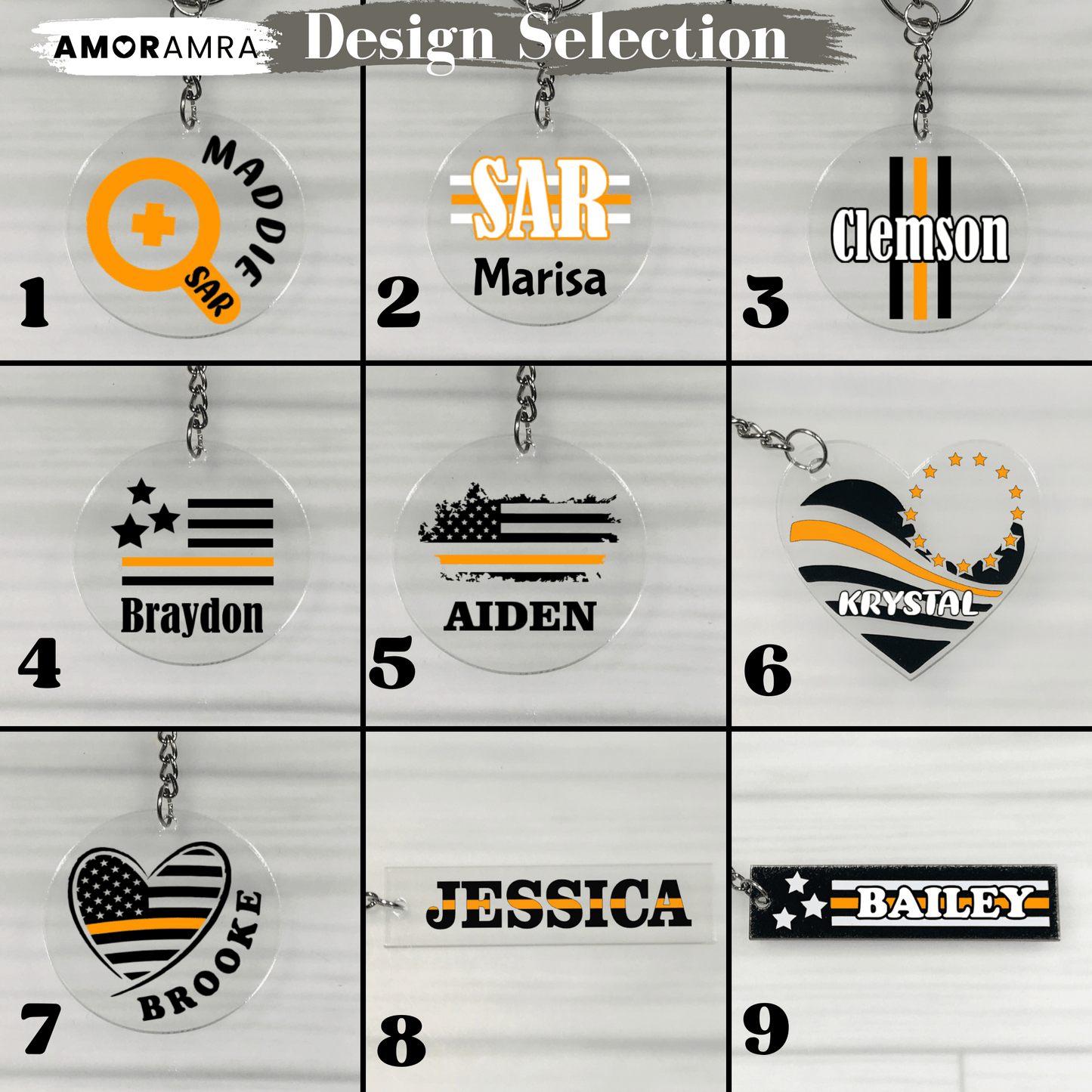 Personalized Thin Orange Line Keychain