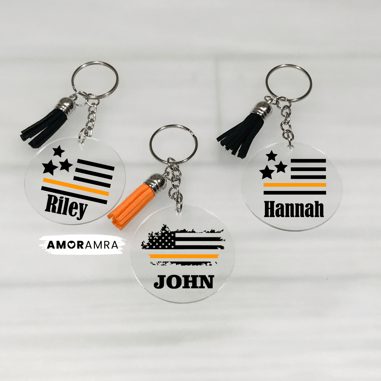 Personalized Thin Orange Line Keychain