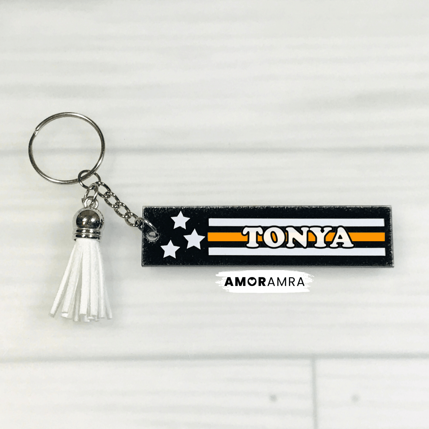 Personalized Thin Orange Line Keychain