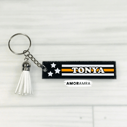 Personalized Thin Orange Line Keychain