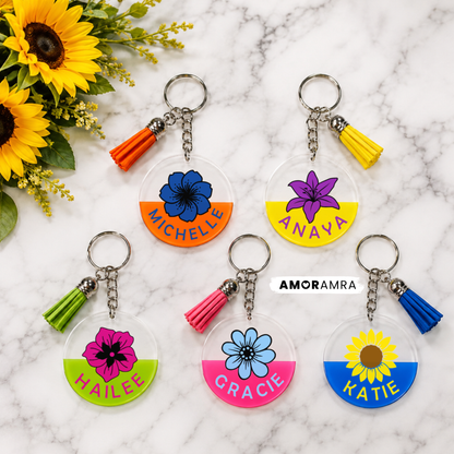 Personalized Flower Name Keychain