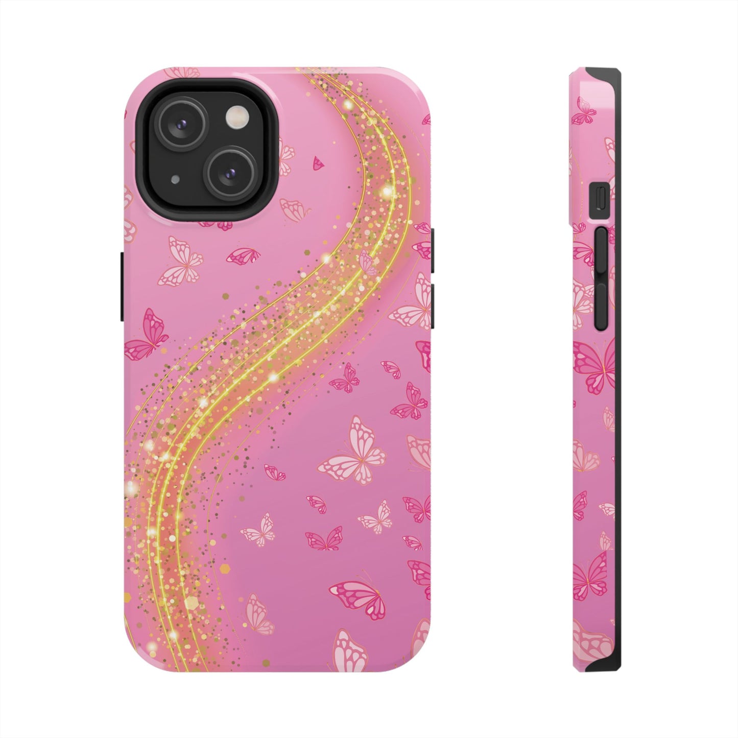 Pink Butterfly Gold Glitter Swirl iPhone Case