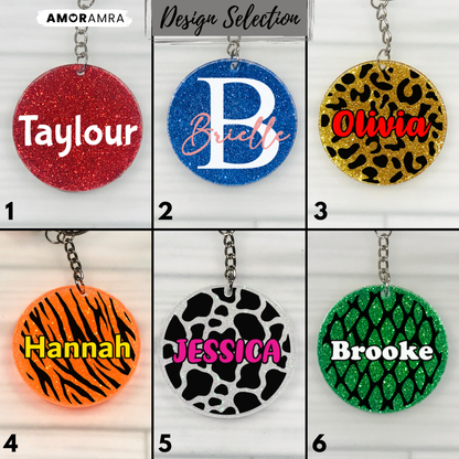 Personalized Glitter Acrylic Keychains | Monogram Glitter Tag