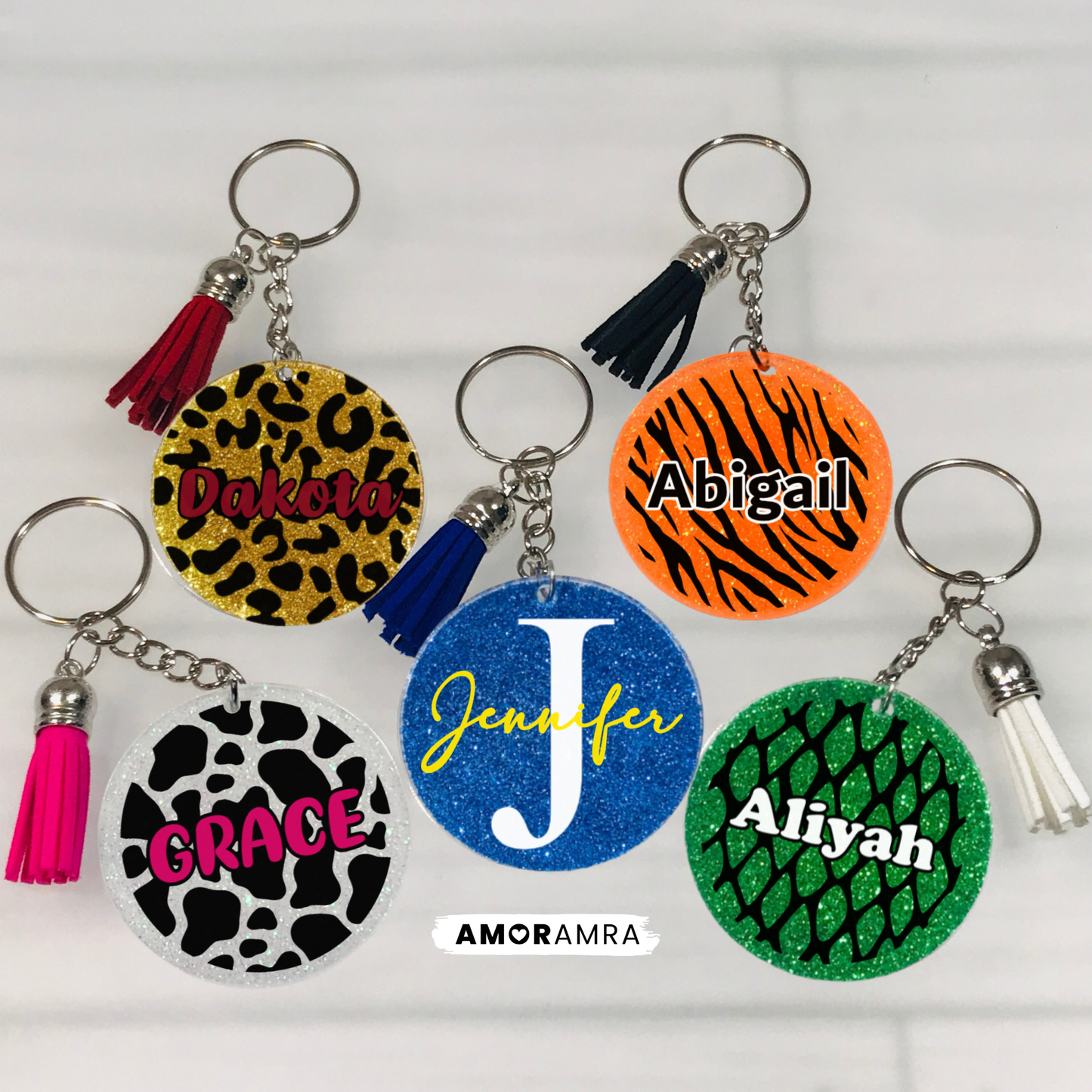 Personalized Glitter Acrylic Keychains | Monogram Glitter Tag
