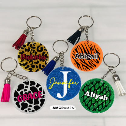 Personalized Glitter Acrylic Keychains | Monogram Glitter Tag