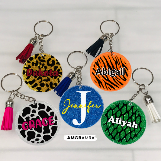 Personalized Glitter Acrylic Keychains | Monogram Glitter Tag