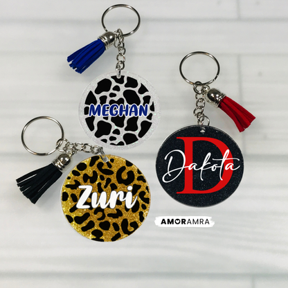 Personalized Glitter Acrylic Keychains | Monogram Glitter Tag