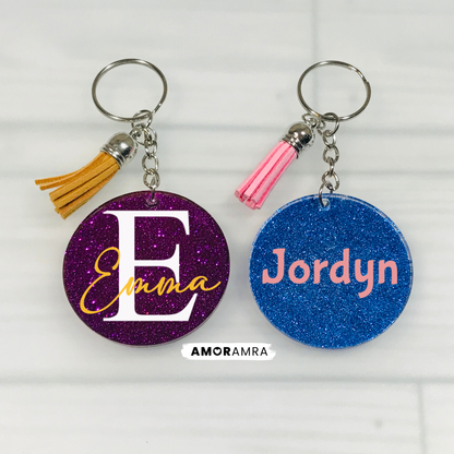 Personalized Glitter Acrylic Keychains | Monogram Glitter Tag