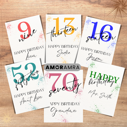 Personalized Birthday Card | Age Birthday Card - Amor Amra