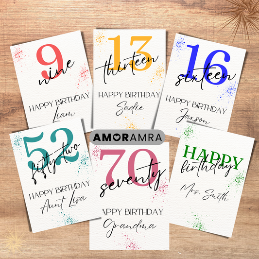 Personalized Birthday Card | Age Birthday Card - Amor Amra