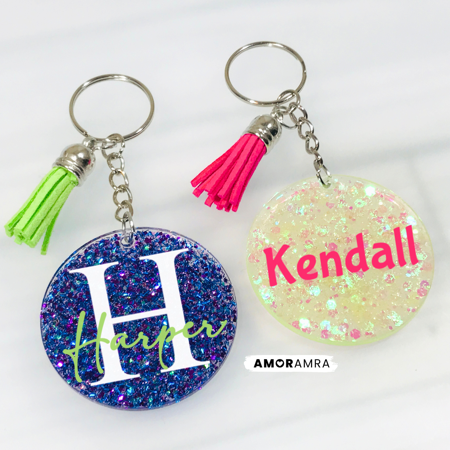 Personalized Glitter Acrylic Keychains | Monogram Glitter Tag