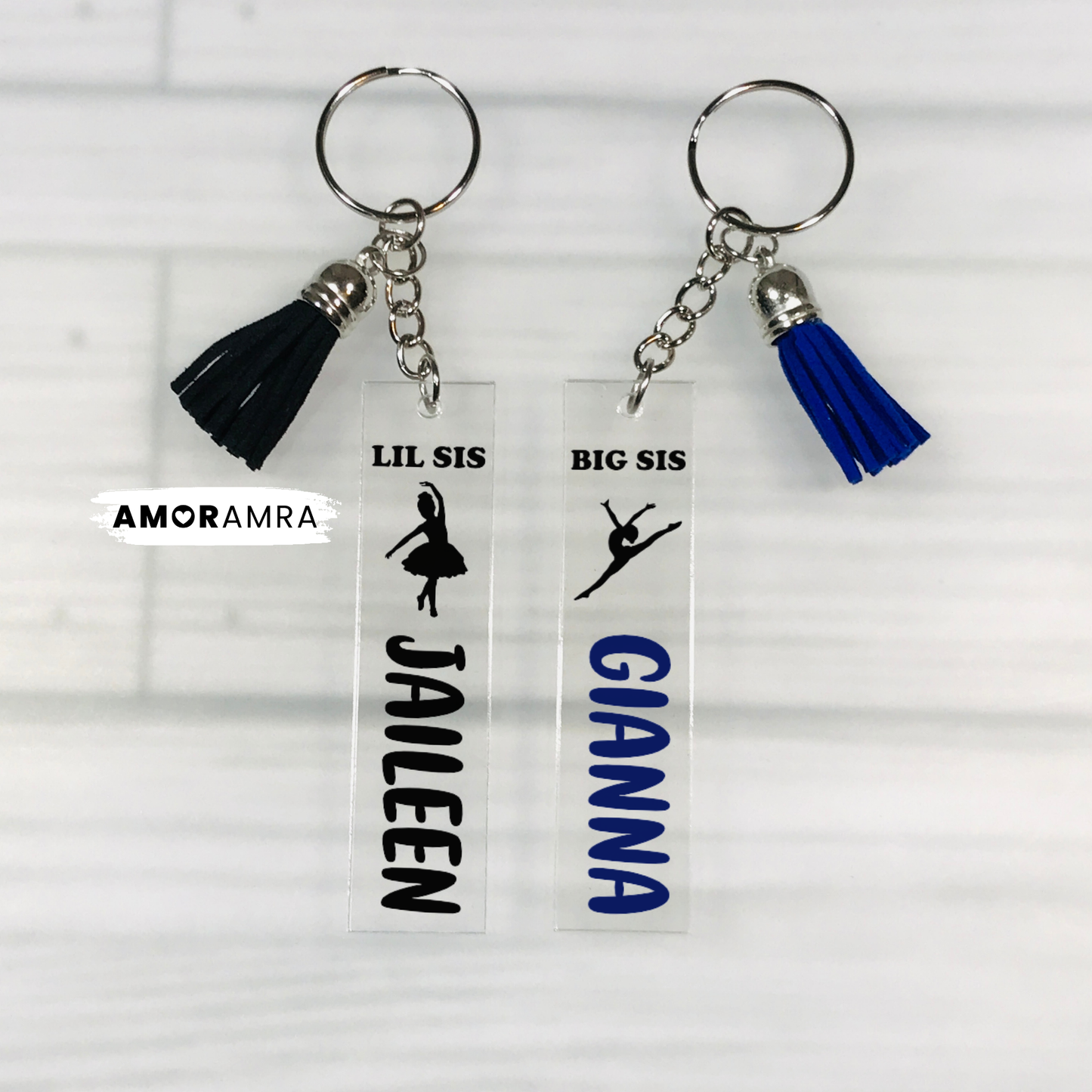 Personalized Big Sis Little Sis Dance Keychain - Amor Amra