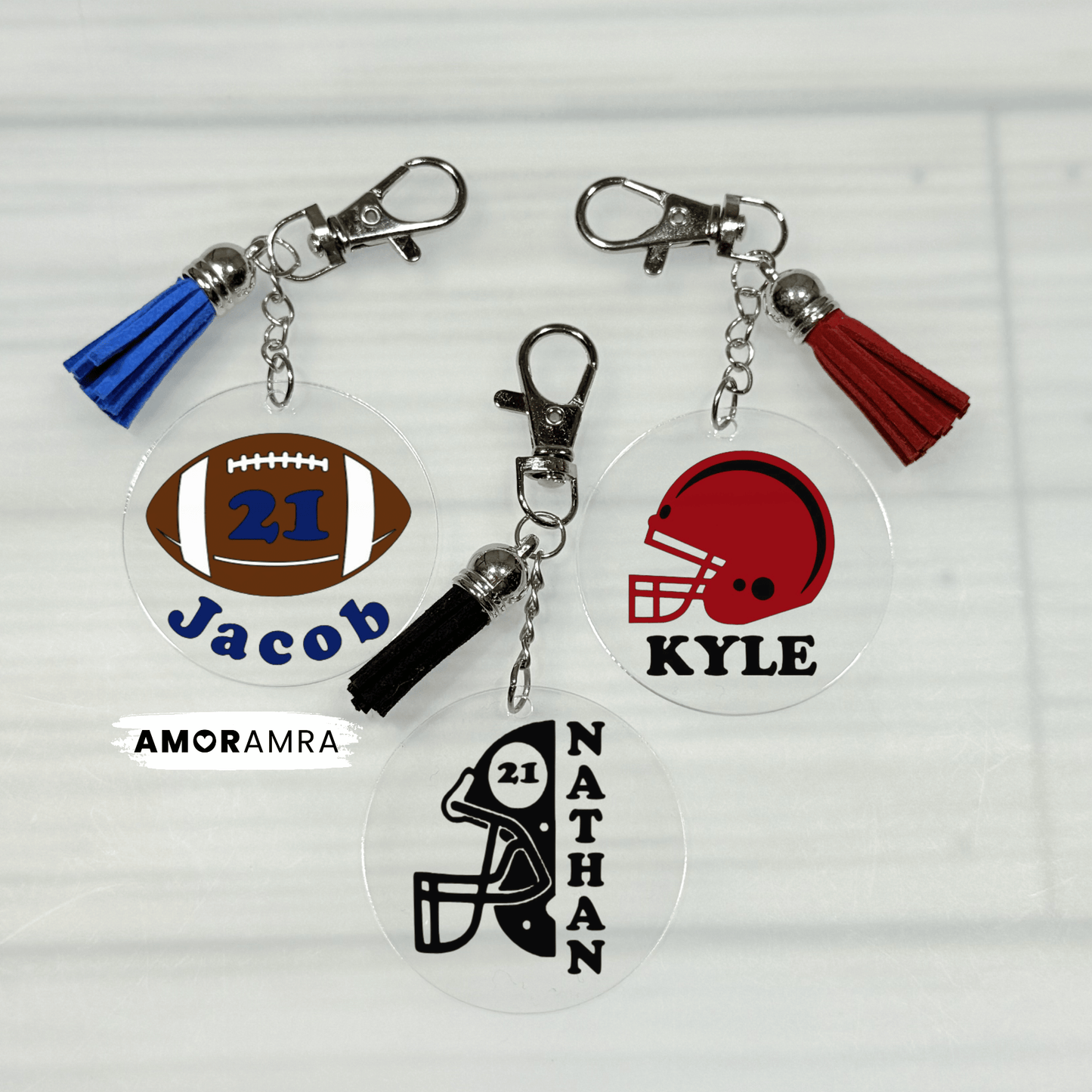 Personalized Football Keychain | Helmet Bag Tag - Amor Amra