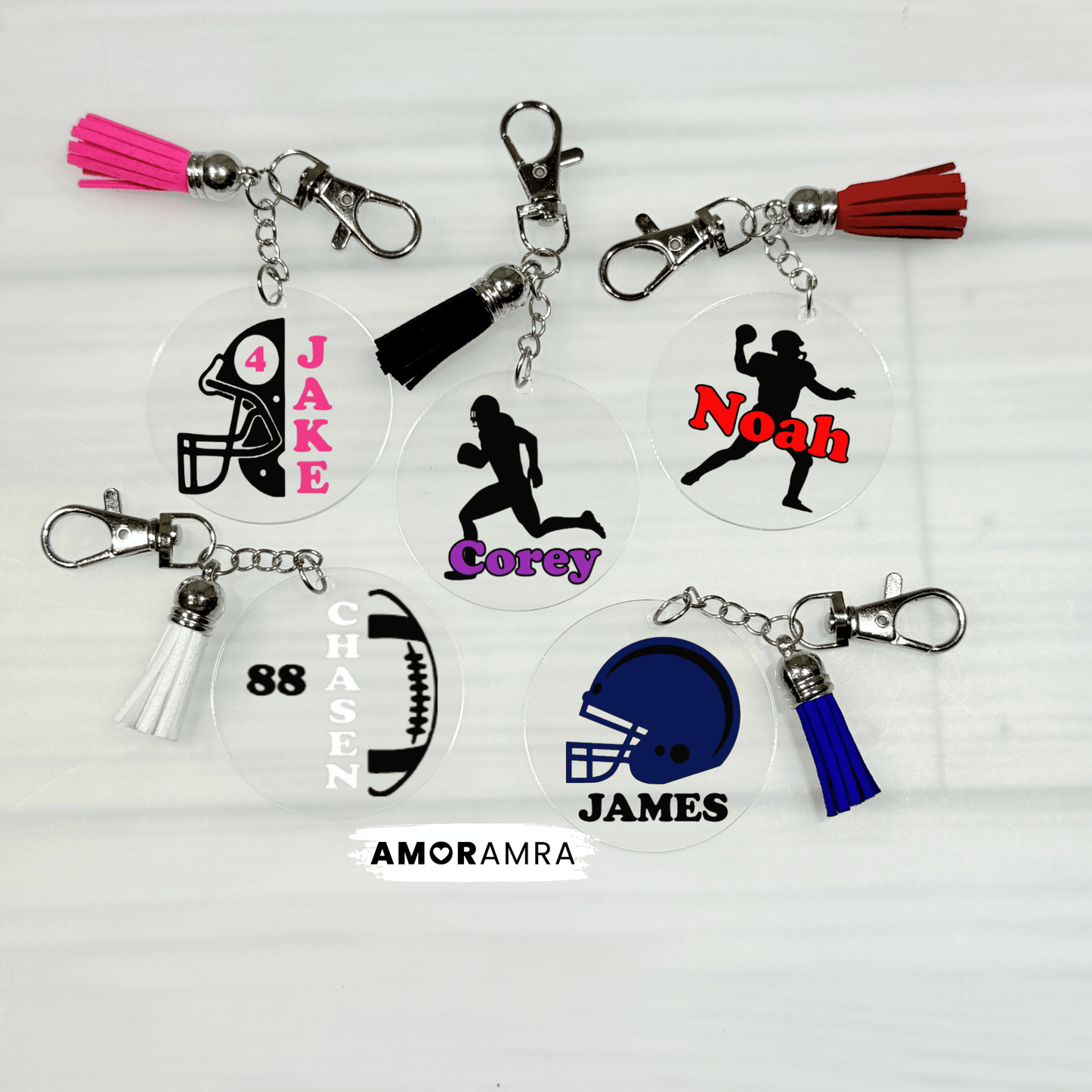 Personalized Football Keychain | Helmet Bag Tag - Amor Amra