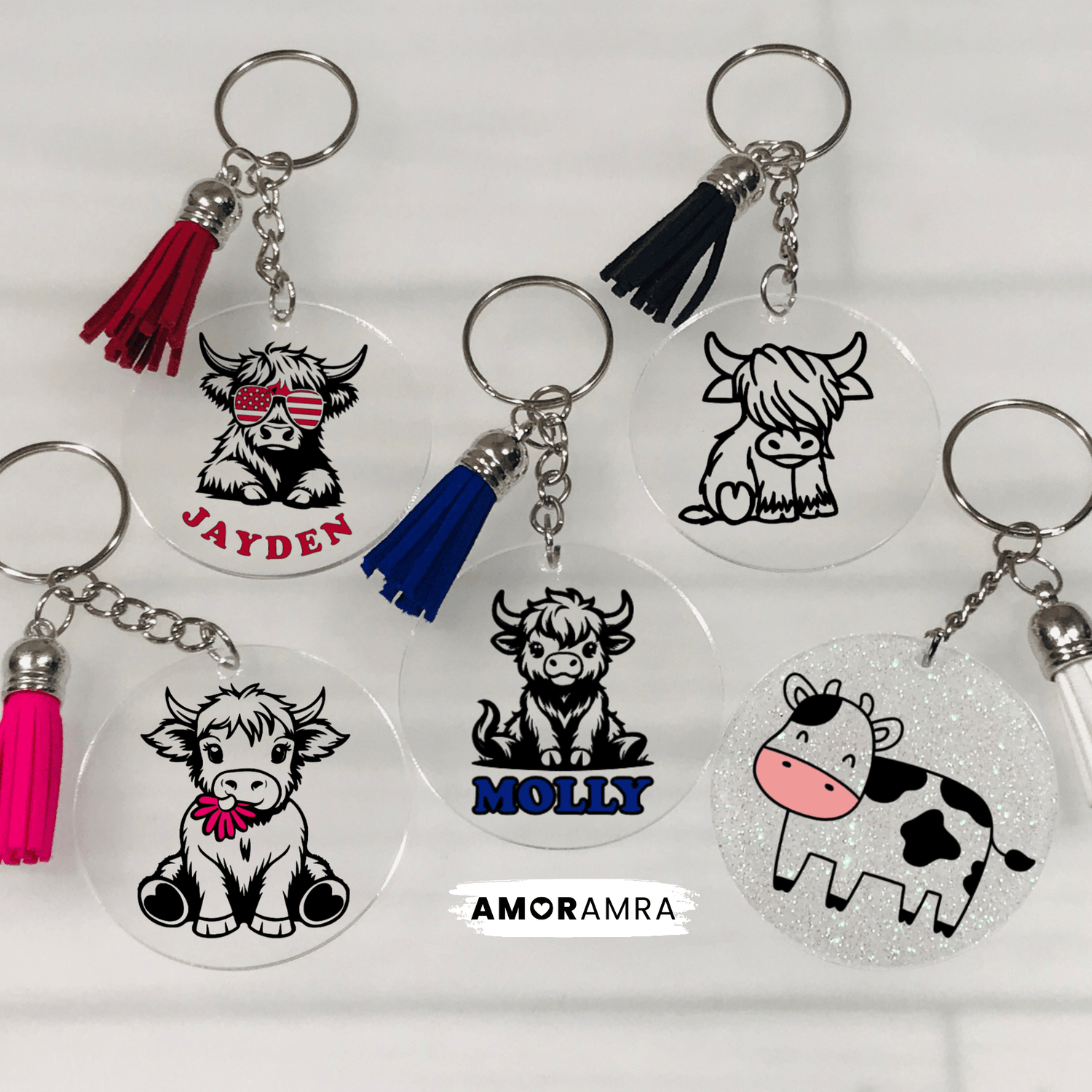 Personalized Cow Keychain, Highland Cow Keychain, Acrylic Cow Keychain, Cow Keyring Accessory, Cow Lovers Gift, Cattle Keyring, Farmer Gift