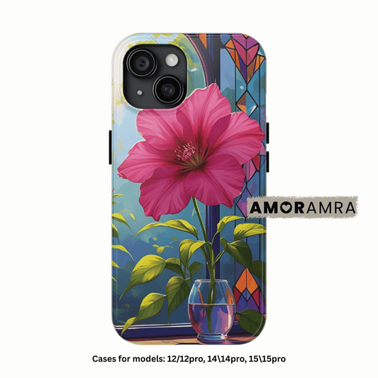 Bright Hibiscus Stained Glass iPhone Case