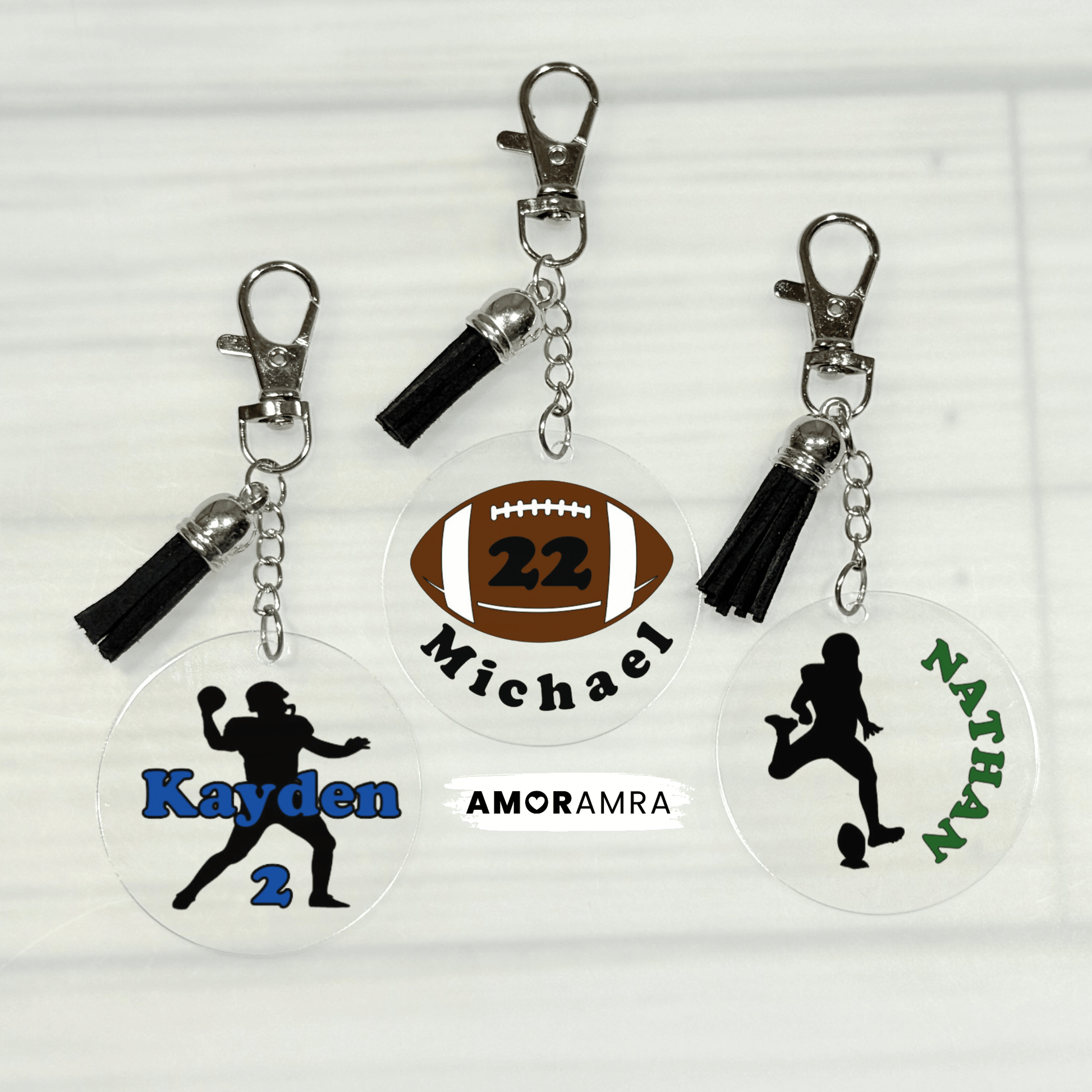 Personalized Football Keychain | Helmet Bag Tag - Amor Amra