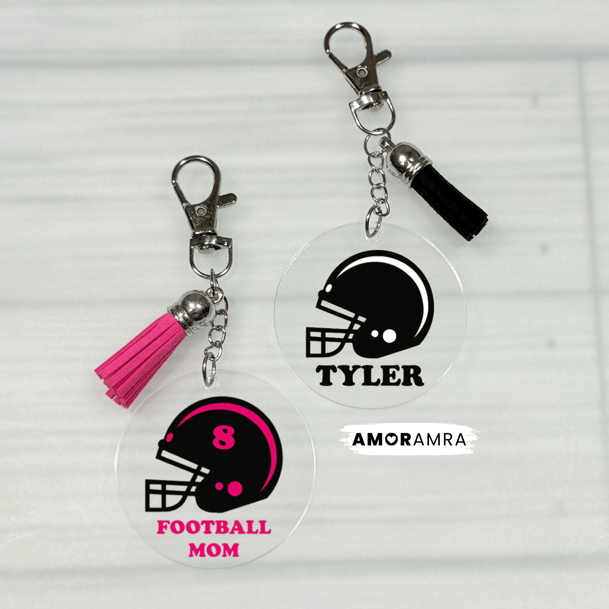 Personalized Football Keychain | Helmet Bag Tag - Amor Amra