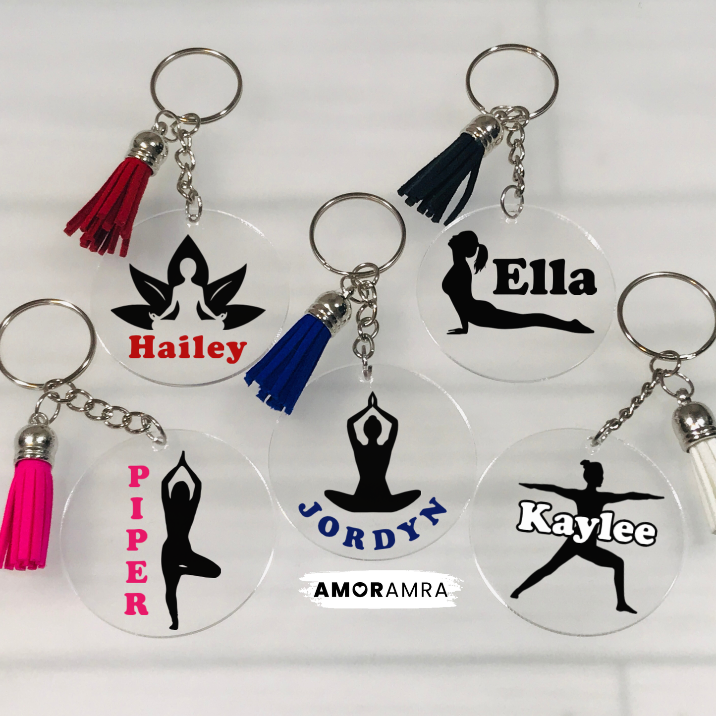 Personalized Yoga Keychain | Custom Yoga Pose Keepsake - Amor Amra
