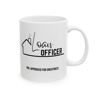 White mug with 'Loan Officer' text and house