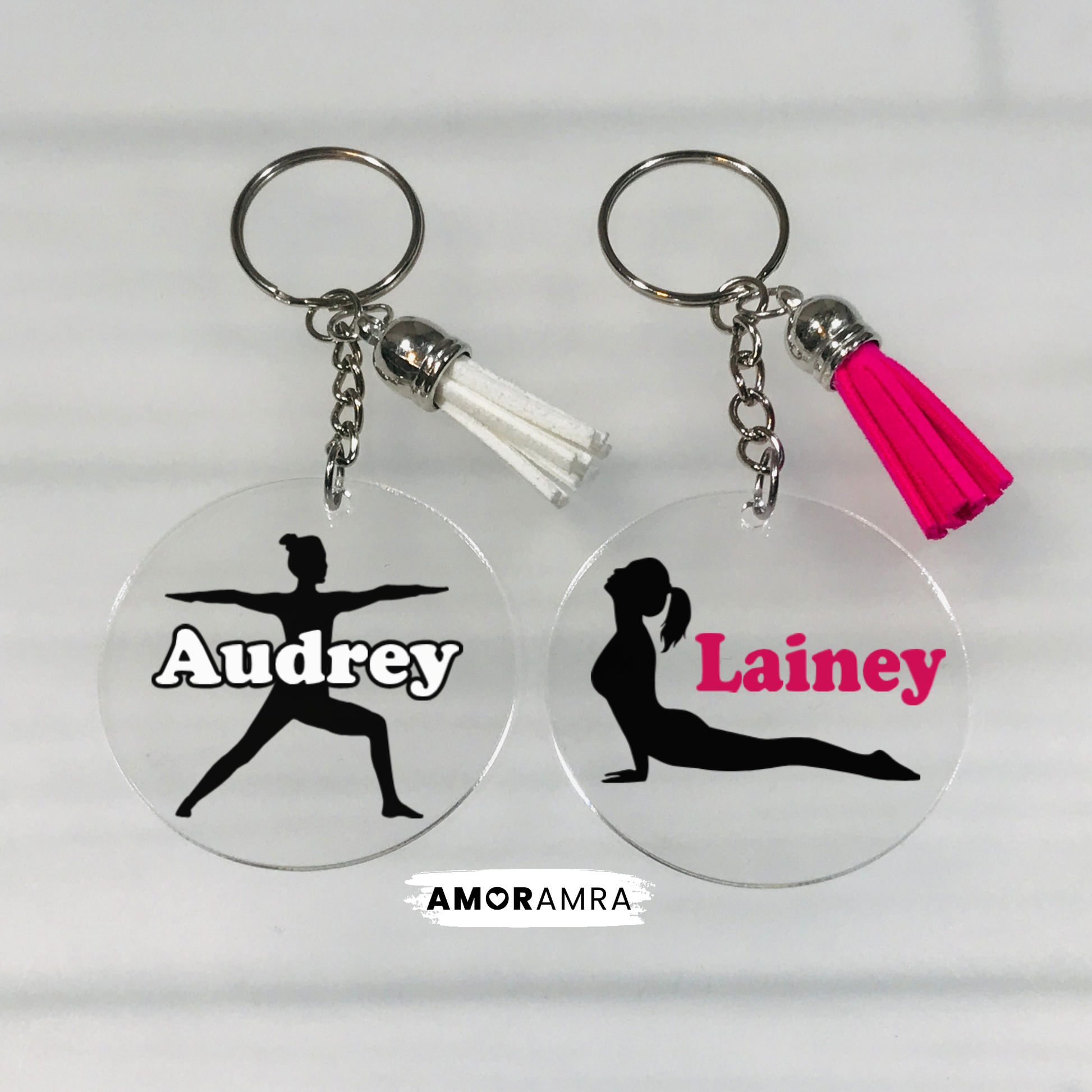 Personalized Yoga Keychain | Custom Yoga Pose Keepsake - Amor Amra
