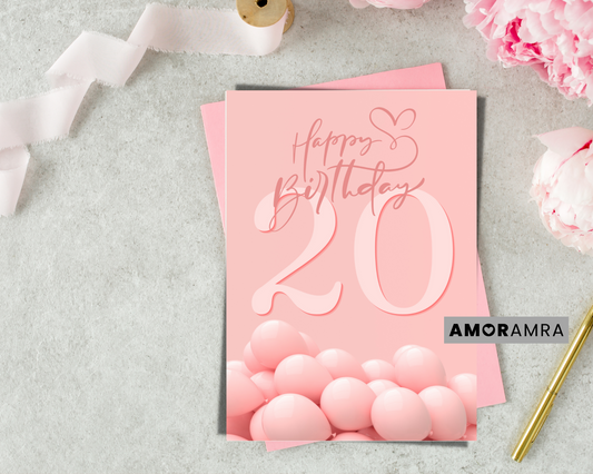 Birthday Card | Happy 20th Birthday - Amor Amra