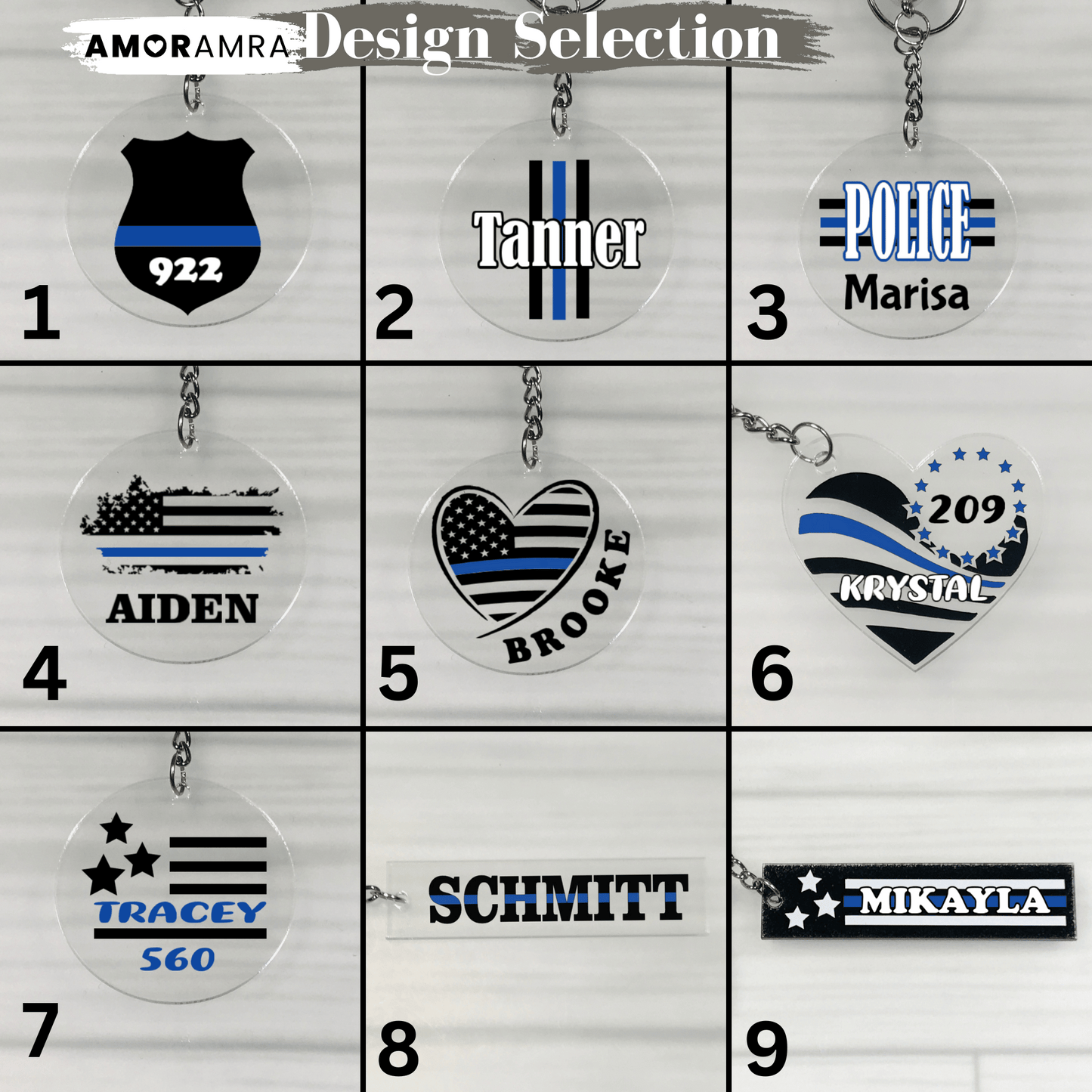 Personalized Thin Blue Line Keychain