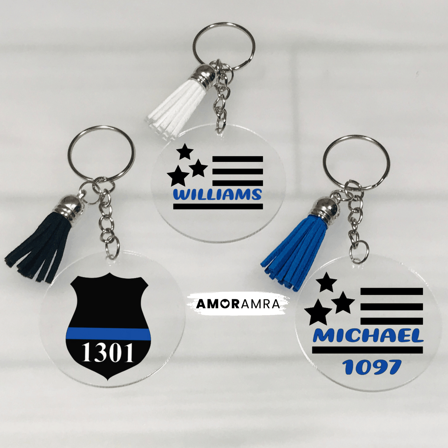 Personalized Thin Blue Line Keychain