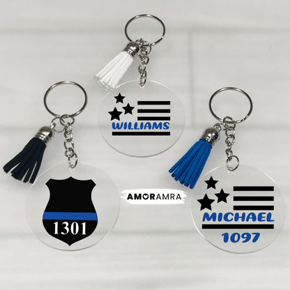 Personalized Thin Blue Line Keychain