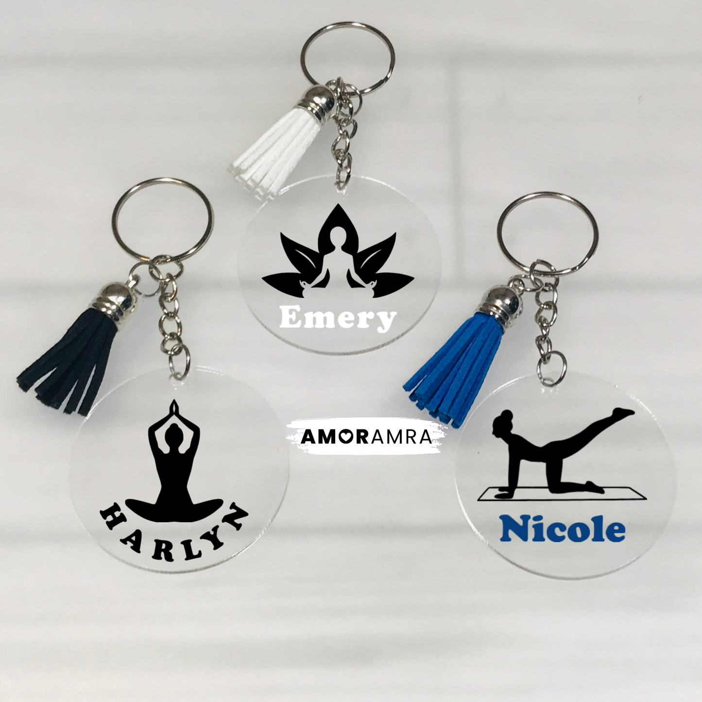 Personalized Yoga Keychain | Custom Yoga Pose Keepsake - Amor Amra