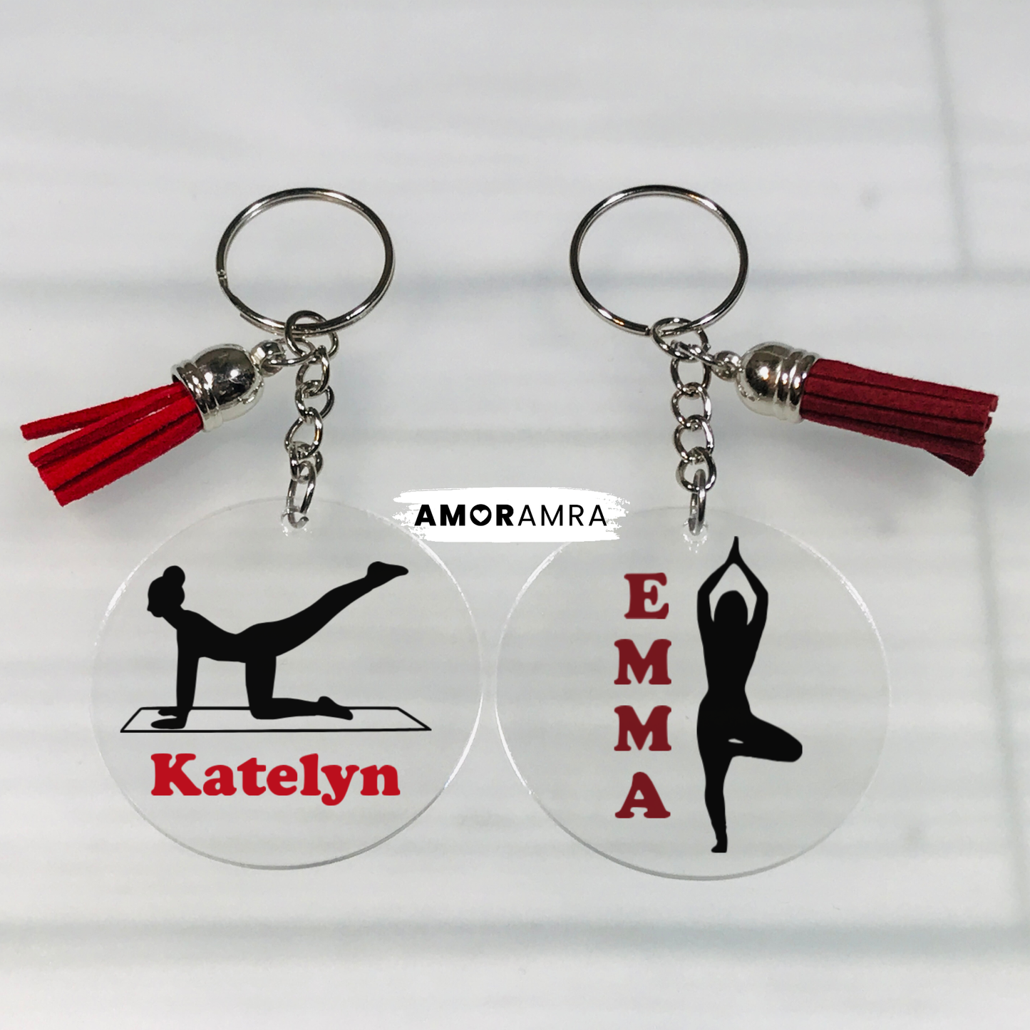 Personalized Yoga Keychain | Custom Yoga Pose Keepsake - Amor Amra
