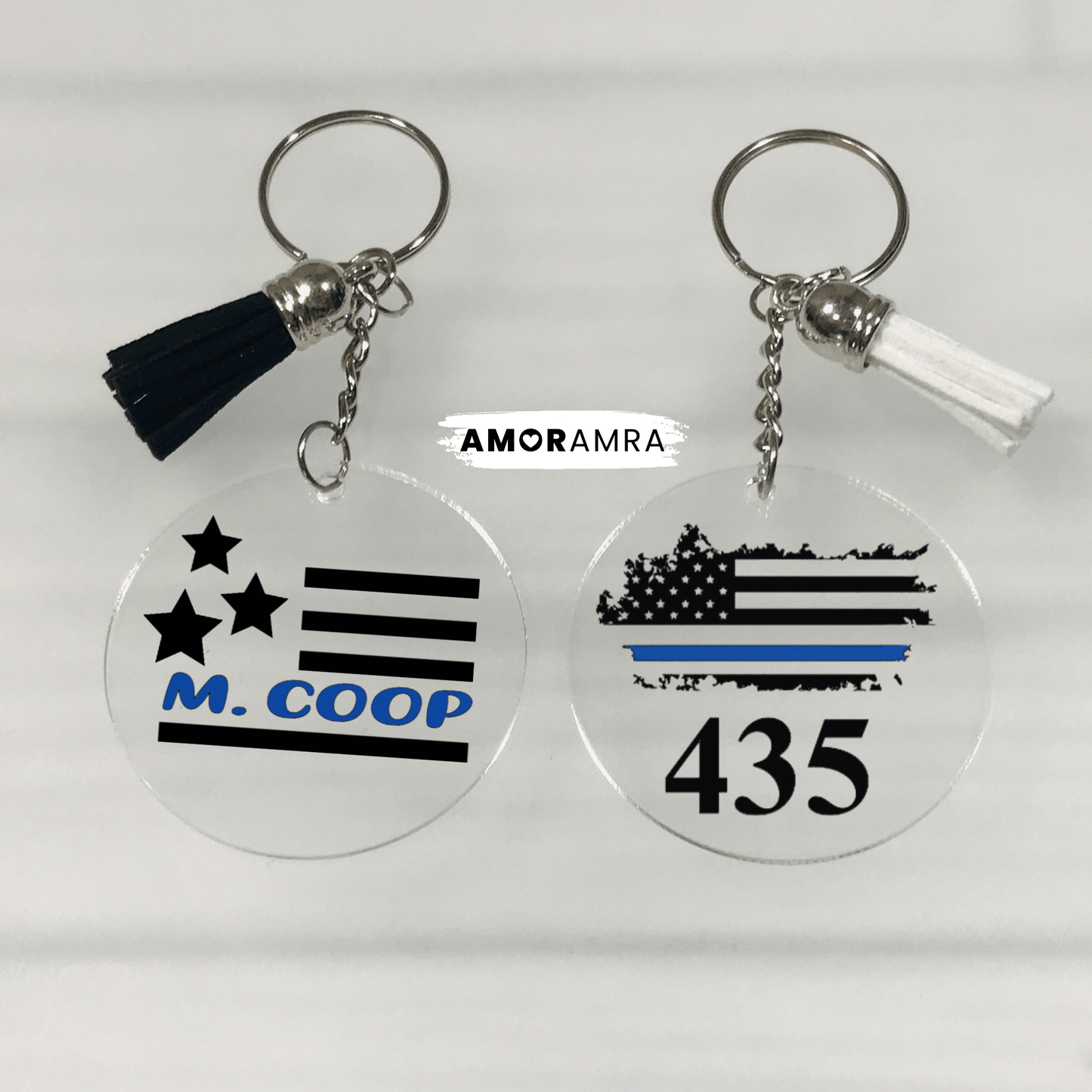 Personalized Thin Blue Line Keychain