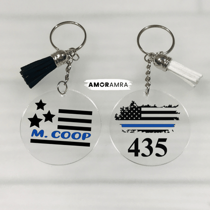 Personalized Thin Blue Line Keychain