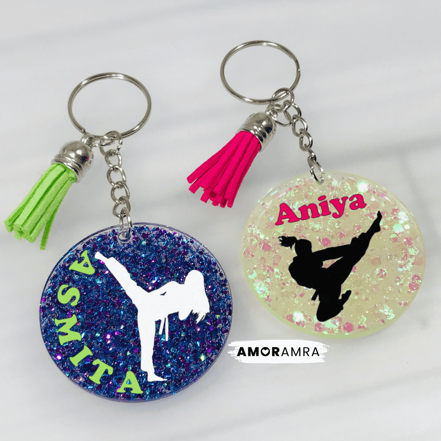 Personalized Glitter Martial Arts Keychain