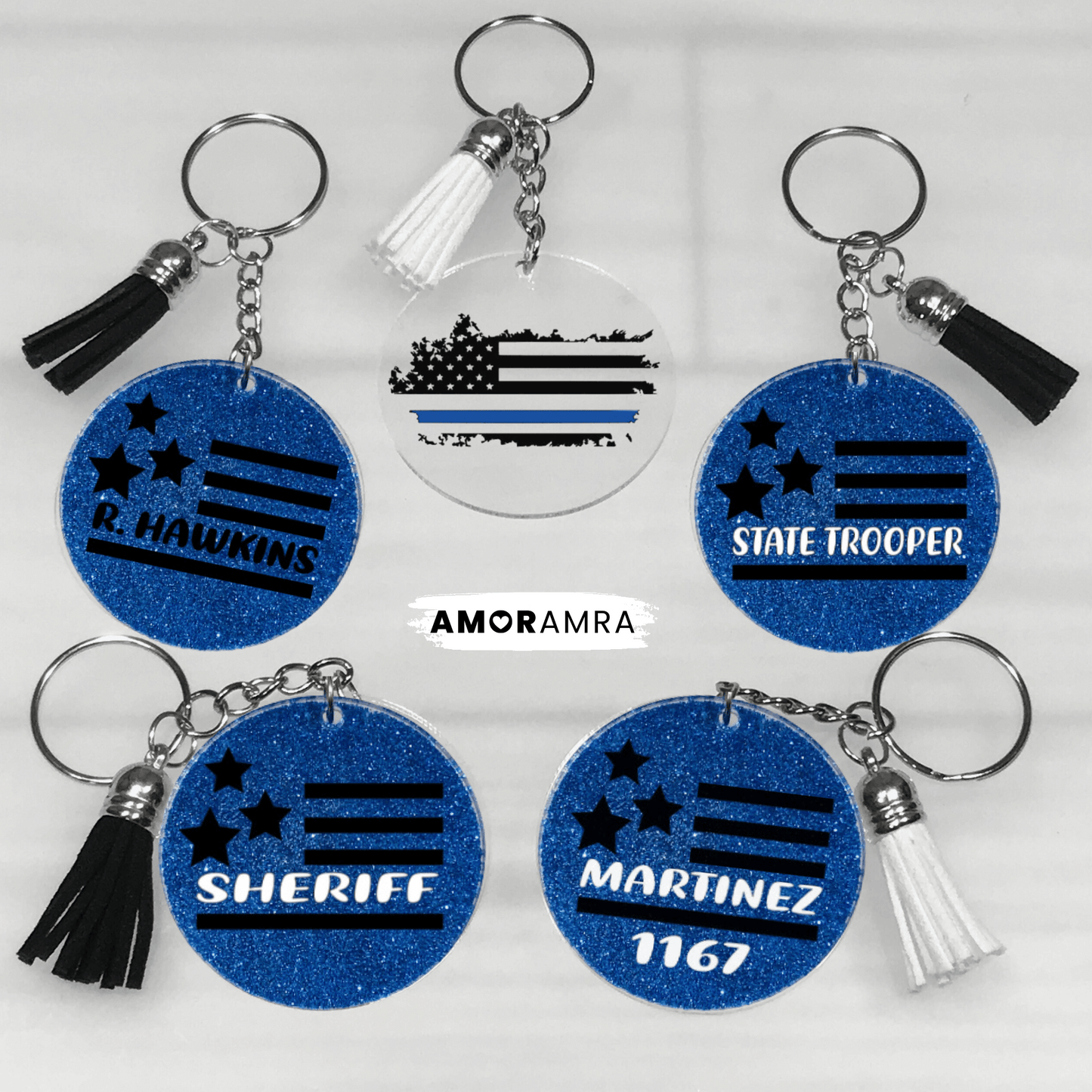 Personalized Thin Blue Line Keychain