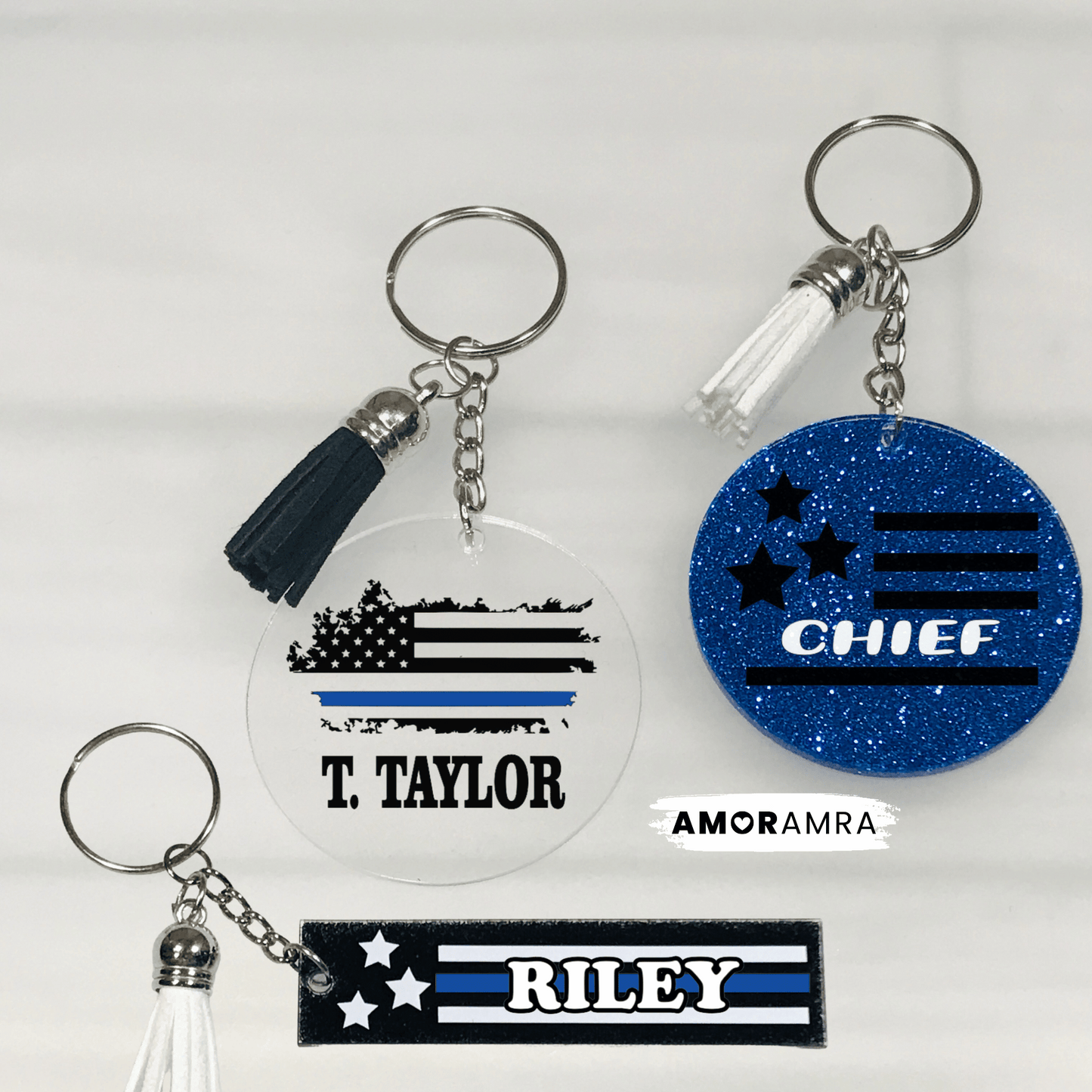 Personalized Thin Blue Line Keychain