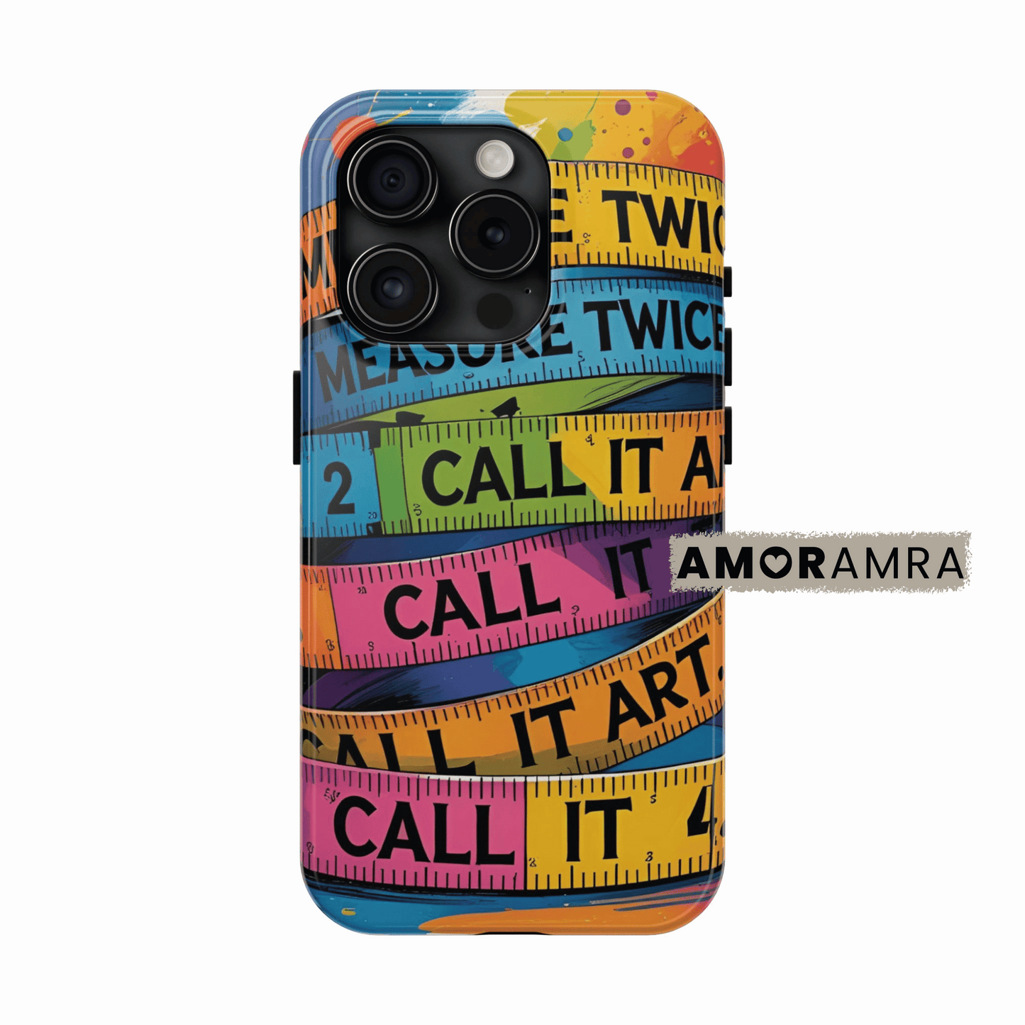Phone case with colorful tape measure design. This fun and functional iPhone case is for tailors, fashion designers, seamstresses, and DIY champs who live life by the inch. Featuring a bold measuring tape motif, it’s a quirky way to show off your precision and passion for handmade work. Perfect gift for makers who rule the tape.