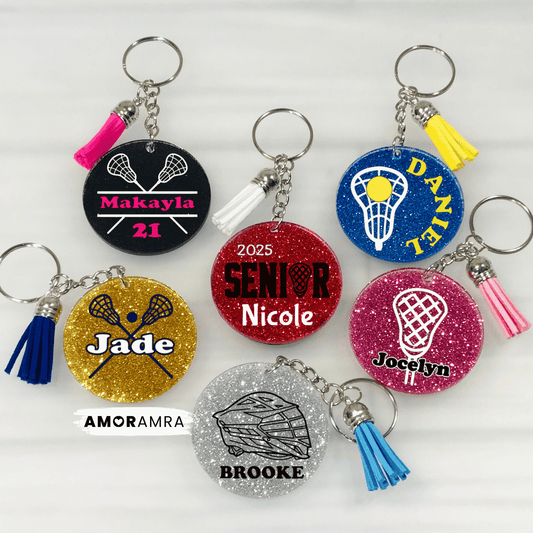 Personalized Glitter Lacrosse Keychain. Personalized Lacrosse Keychain, Lacrosse Team Gift, Lacrosse Gear Tag, Lacrosse Gift, LAX Bag Tag, Lacrosse Coach Gift, Lacrosse Bag Tag