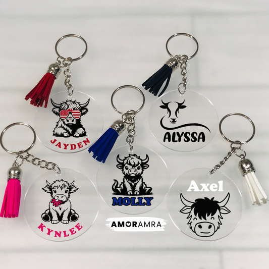 Personalized Highland Cow Keychain