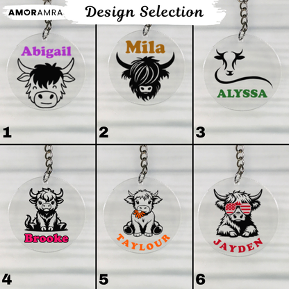 Personalized Highland Cow Keychain