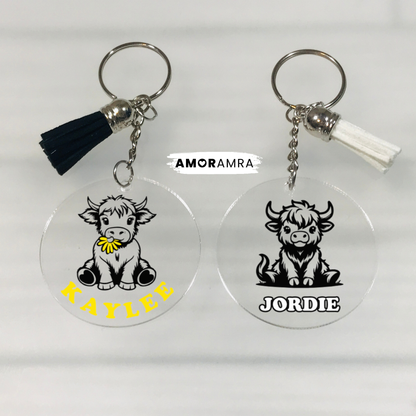 Personalized Highland Cow Keychain