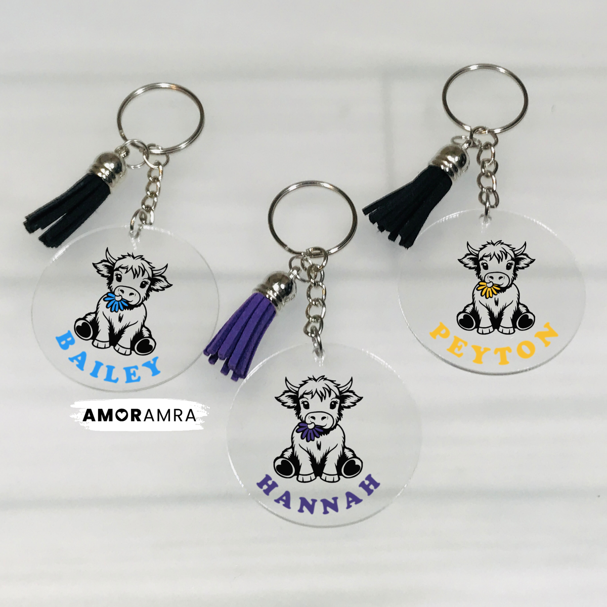 Personalized Highland Cow Keychain