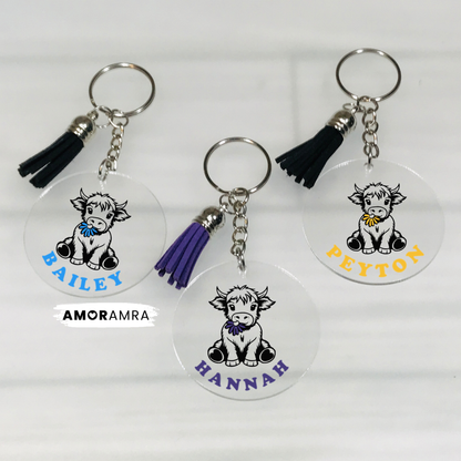 Personalized Highland Cow Keychain