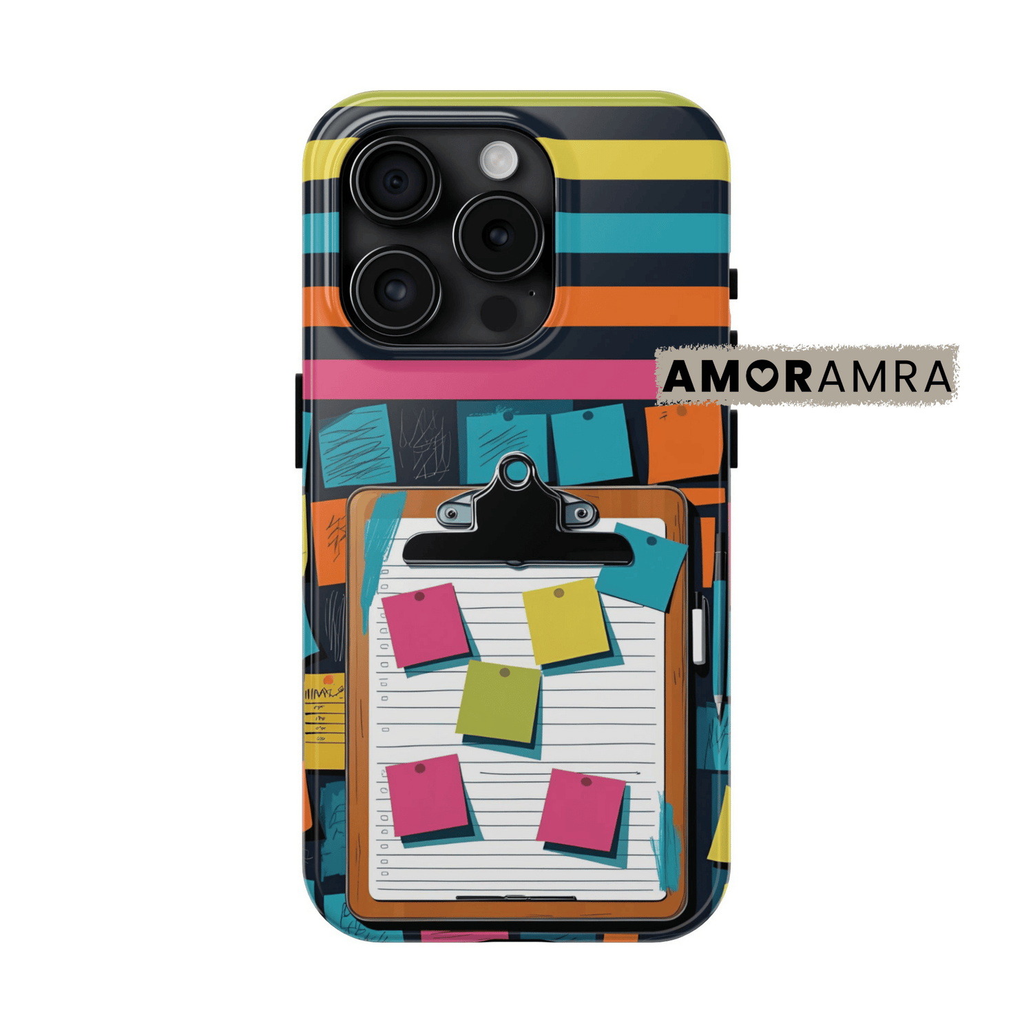 Phone case with colorful design of a clipboard and sticky notes, This bold iPhone case design features a clipboard graphic with sticky notes, and flair fit for a true Clipboard Queen. Whether you're a nurse, case manager, teacher, or social worker, this case says organized, unstoppable, and slightly over it in the best way. A perfect appreciation gift for yourself or that boss-level coworker who makes it all happen.