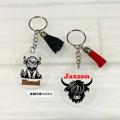 Personalized Highland Cow Keychain