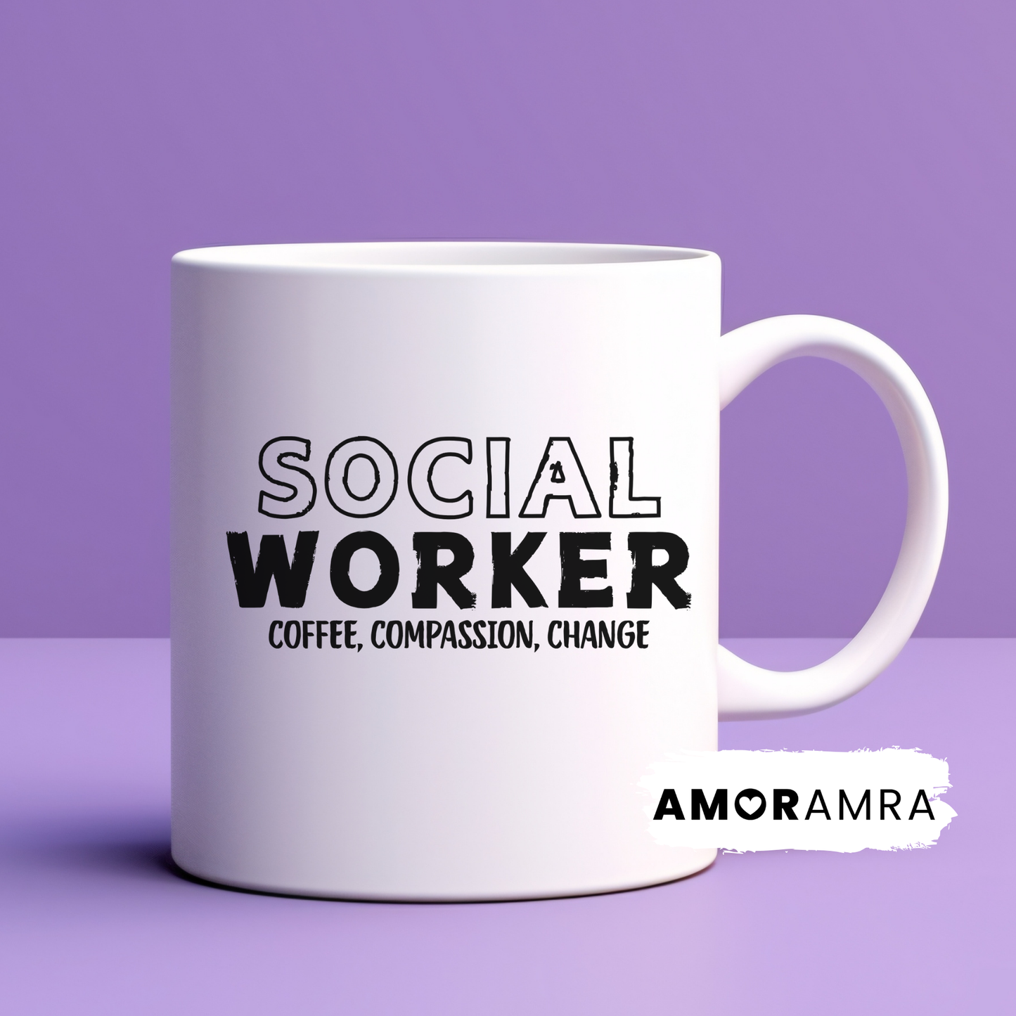 White mug with 'SOCIAL WORKER' text coffee, compassion change