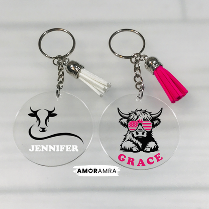 Personalized Highland Cow Keychain