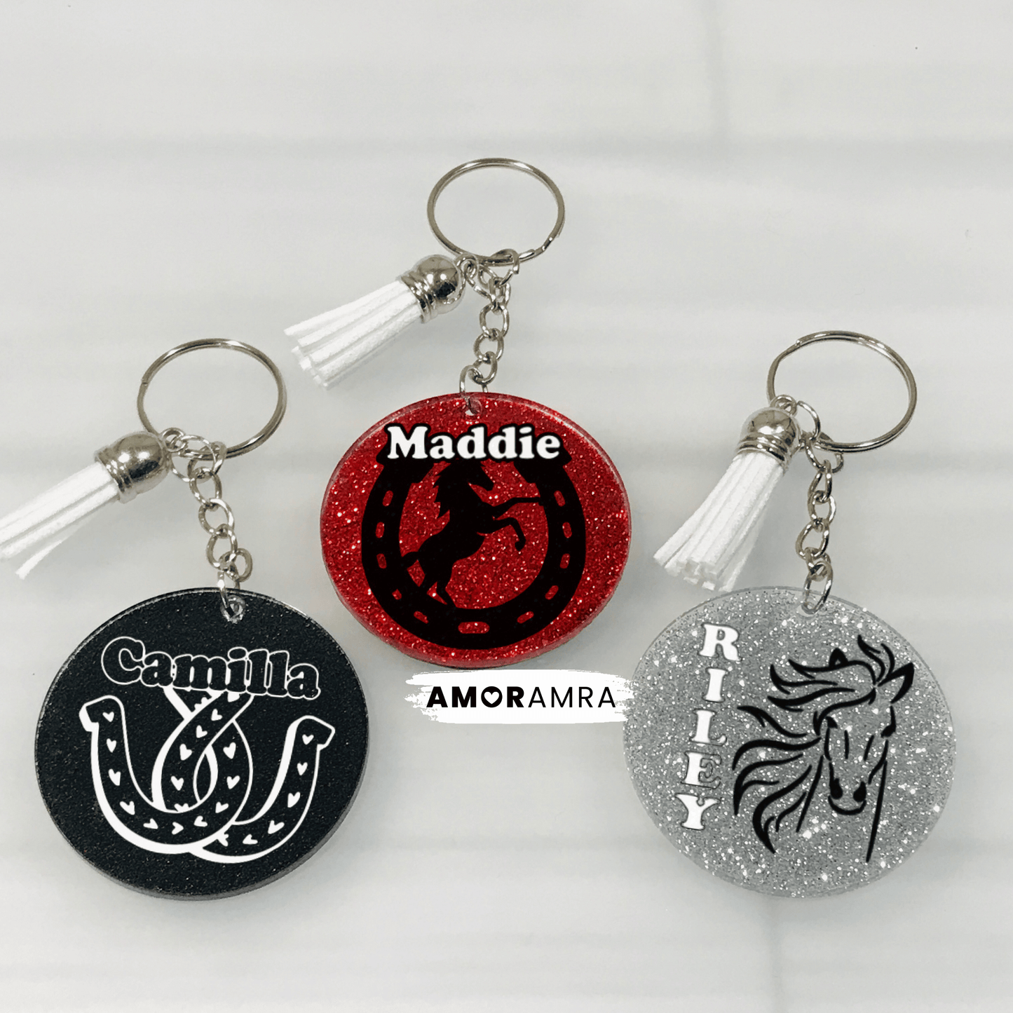 Personalized Glitter Horse Keychain