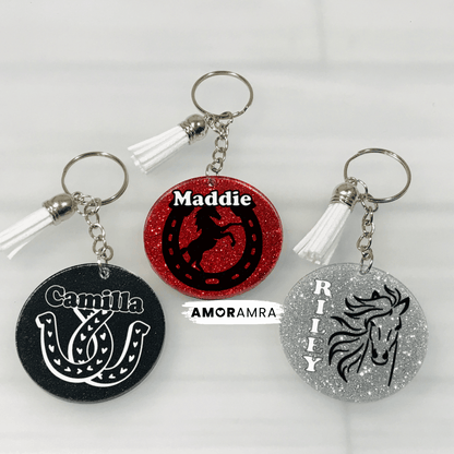 Personalized Glitter Horse Keychain