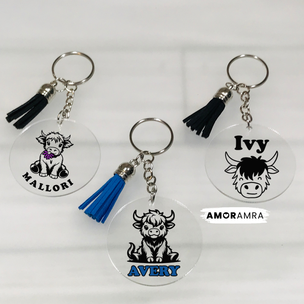 Personalized Highland Cow Keychain